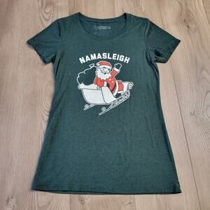 Tipsy Elves Shirt Women Large Green Santa Short Sleeve Christmas Graphic Tee